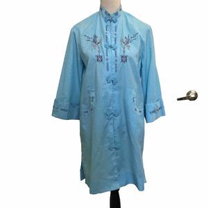 Vintage Lyre Bird Embroidered Robe Kimono Sz M Frog Closures Mandarin Collar